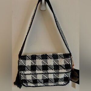 Stylish Black and White Beaded Checkered Bag